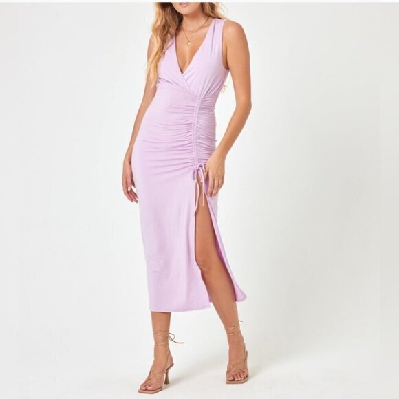 L*Space Darcy Dress Midi M Lily Lavender Deep V Neck Summer Vacation Resort NEW - Picture 1 of 13